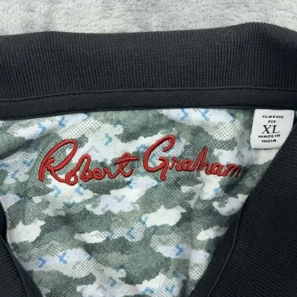 Robert Graham Shirt Men's Size XL Black Classic Fit Polo Embroidered  Skull Logo - Picture 6 of 9